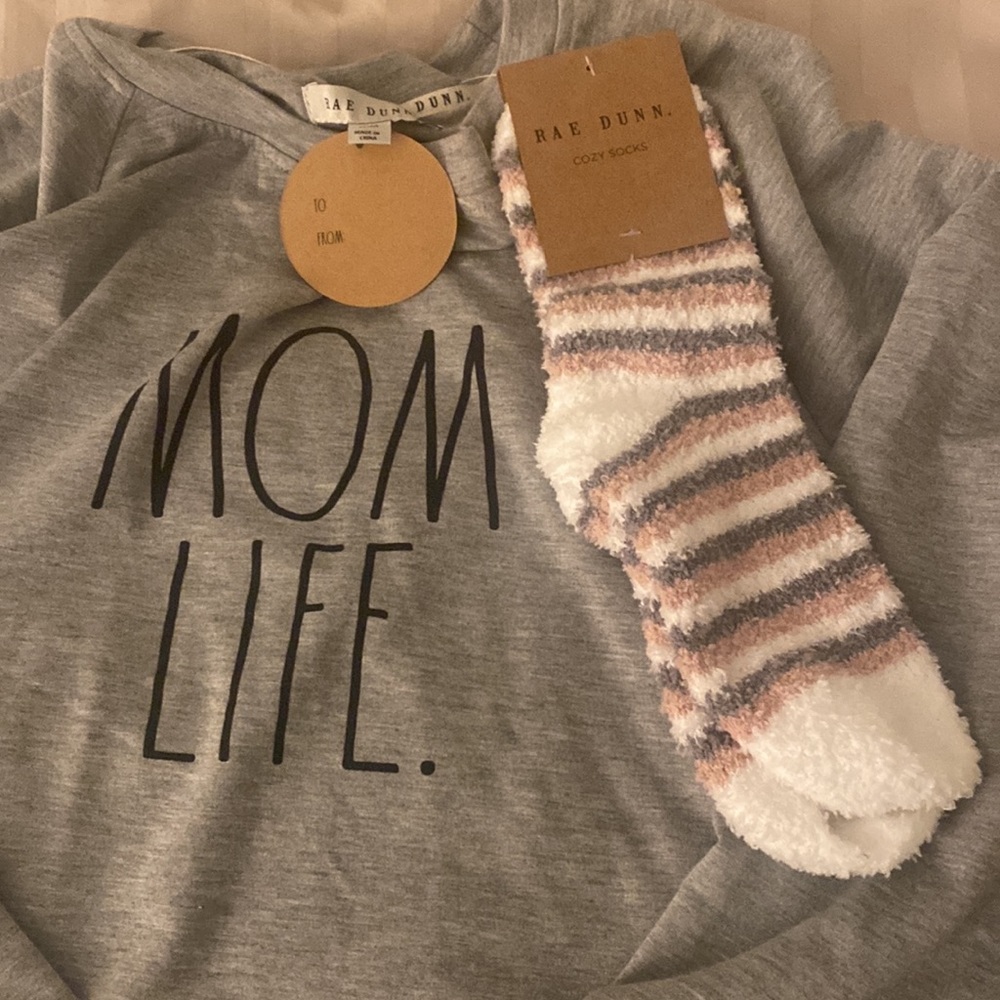 NWT Rae Dunn mom life sweatshirt, and cozy sock gift  set